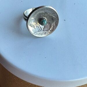 Sterling Silver Buffalo head nickel Coin Ring with Turquoise Stone
